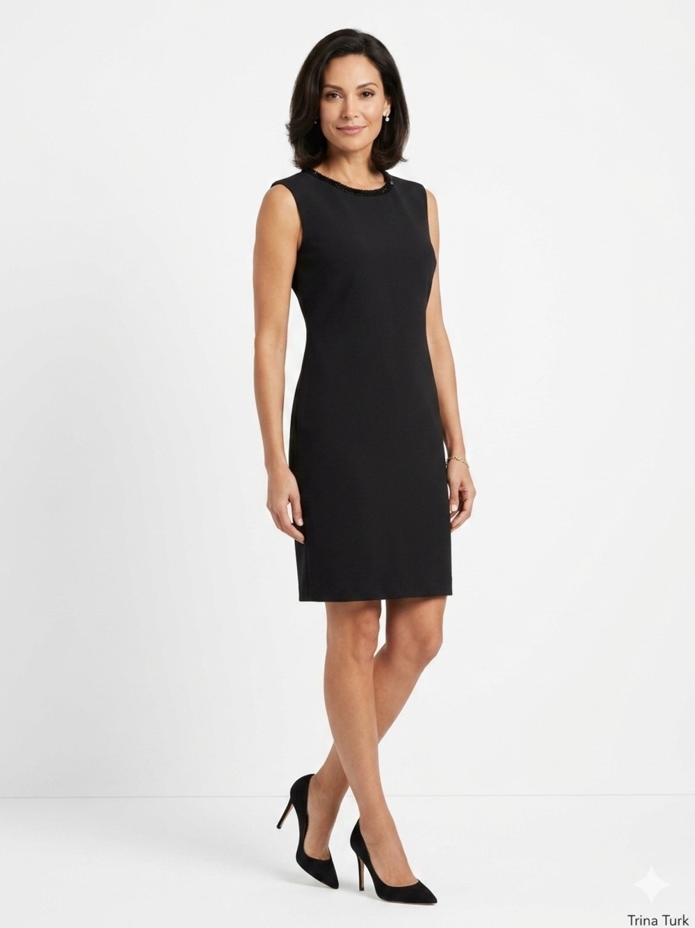 Trina Turk Black Beaded Neckline Sheath Dress Size 2